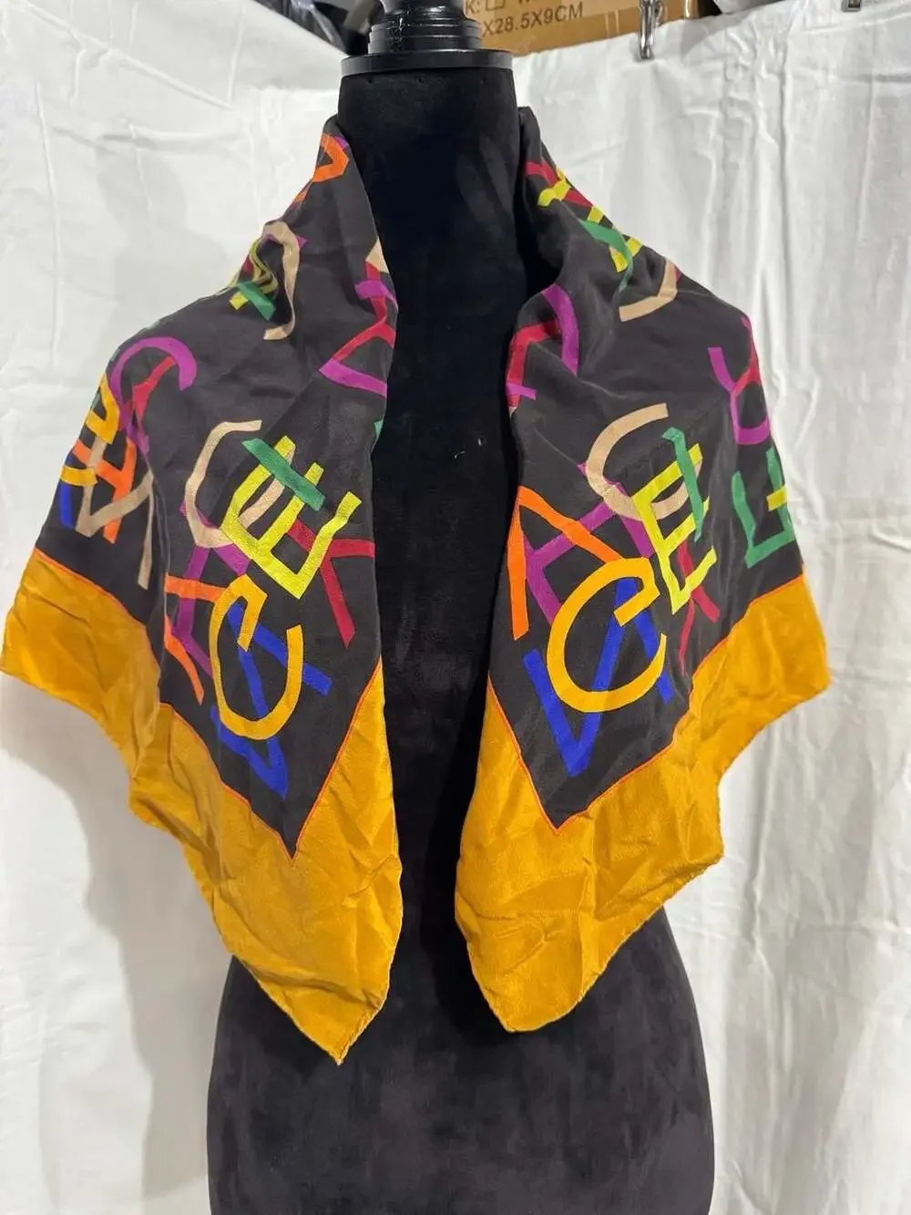 Vintage Celine Letter Print Square Silk Scarf